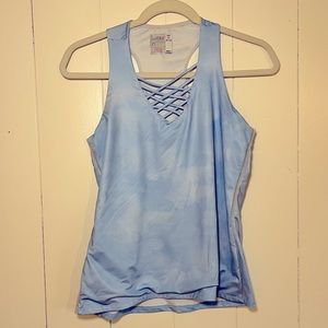 Lucky in Love Tennis/Golf/Pickleball Tank, light blue cloud print